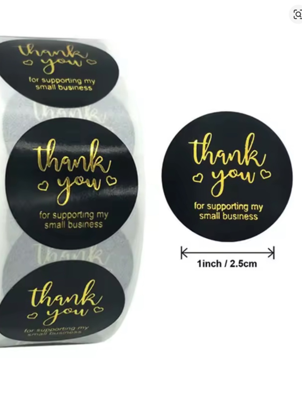 500pcs Roll Stickers - Thank You For Supporting My Small Business Black & Gold